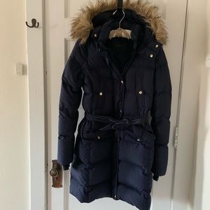 J. CREW - Belted Navy Down Puffer